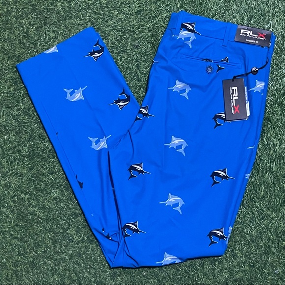 RLX Ralph Lauren Tailored Fit Golf Pants Men’s 36X32 Blue SwordFish Print $115 - Picture 1 of 11